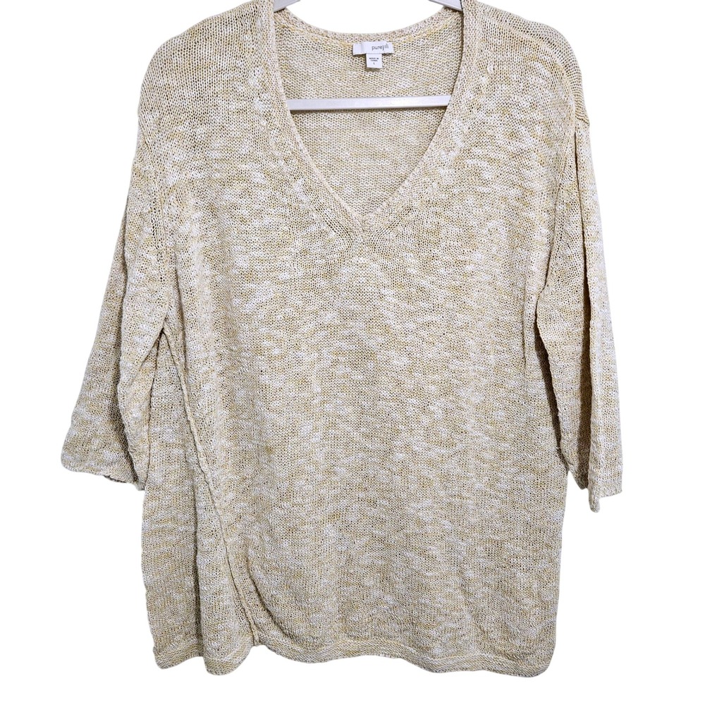 Pure Jill J. Jill Womens 100% Cotton Knit Sweater Minimalist Boho V-Neck Cream L